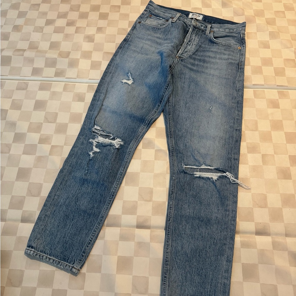 Agolde Women's Blue Distressed Straight Jeans